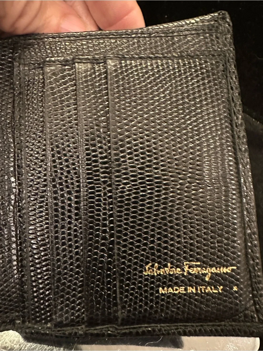 Salvatore Ferragamo #238 Black Vara Ribbon Leather Compact  Wallet